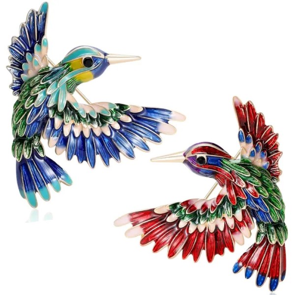 broche colibri jaden bleu et rouge