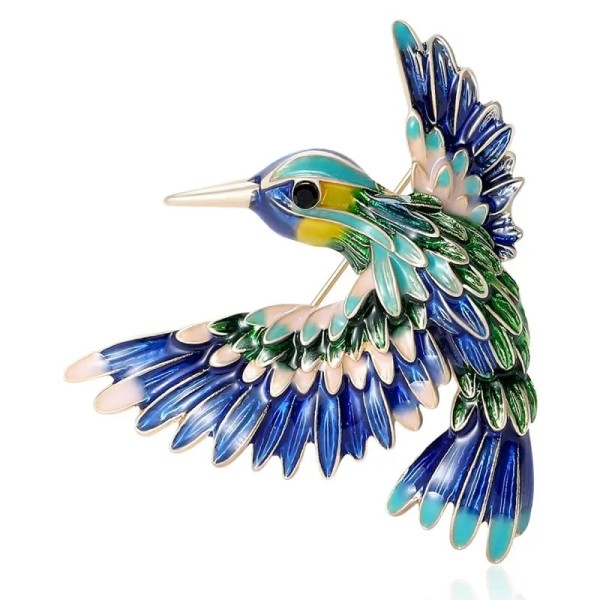 broche oiseau exotique bleu jaden avec émail
