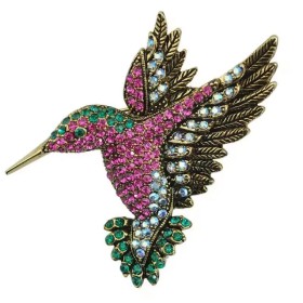 broche colibri rose celka avec strass et cristaux