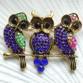 Broche Chouette Trio Saylor | Bijou Hibou Famille en Cristaux