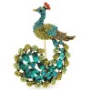 broche paon fulgor avec strass vert