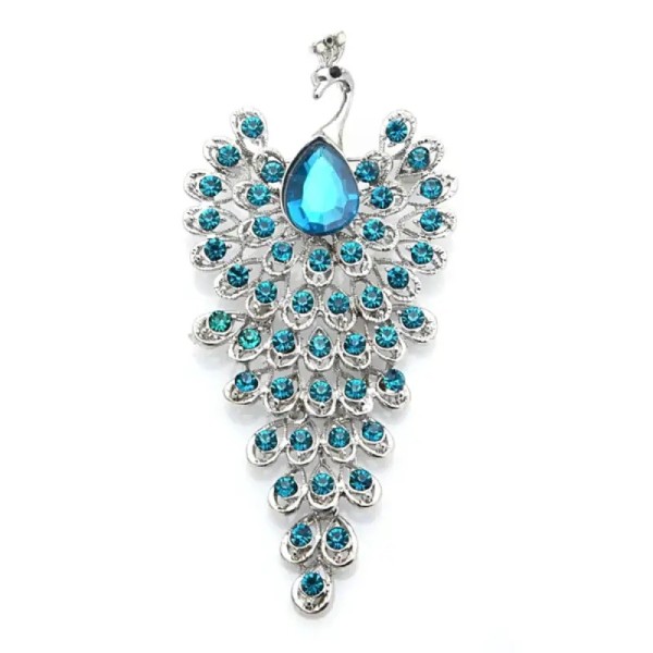broche bleue zaya en forme de paon