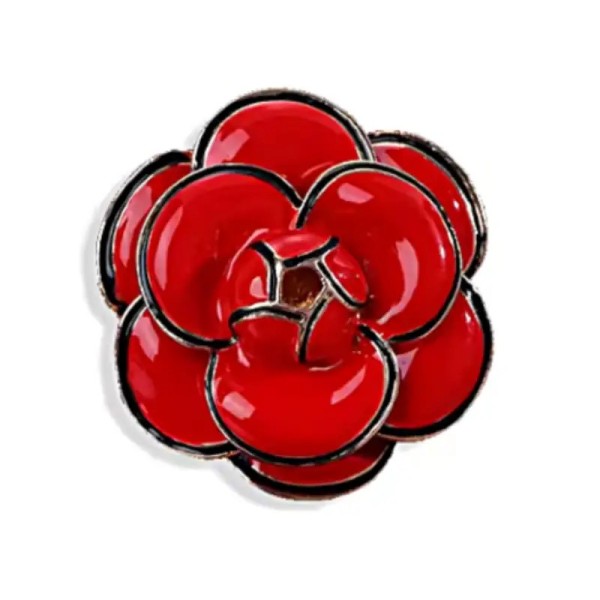 broche rouge mirel en forme de camélia