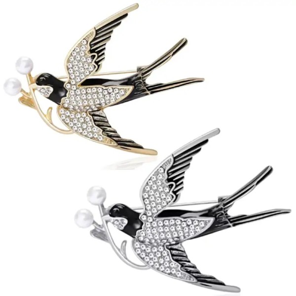 broche hirondelle orel avec strass et perle