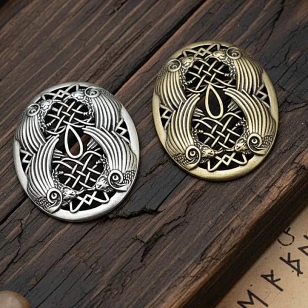 broche viking odin argentée et bronze