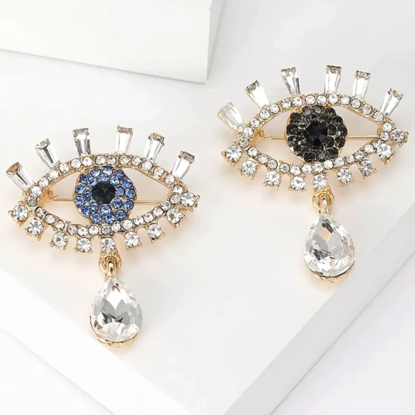 broche strass garbo noir et bleu