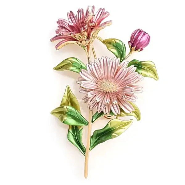 broche fleur aster rose