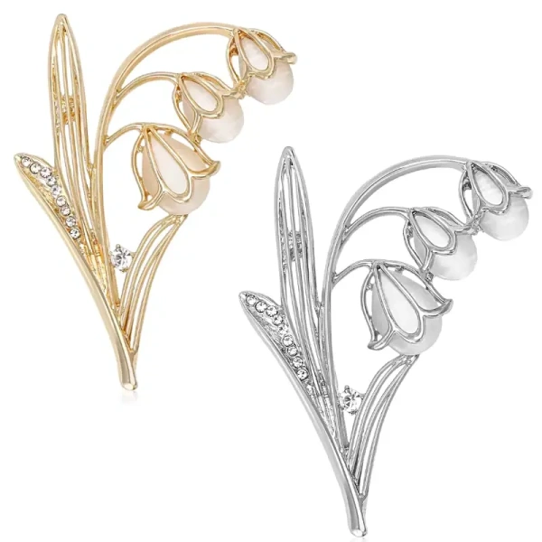 broche muguet maïa doré et argenté