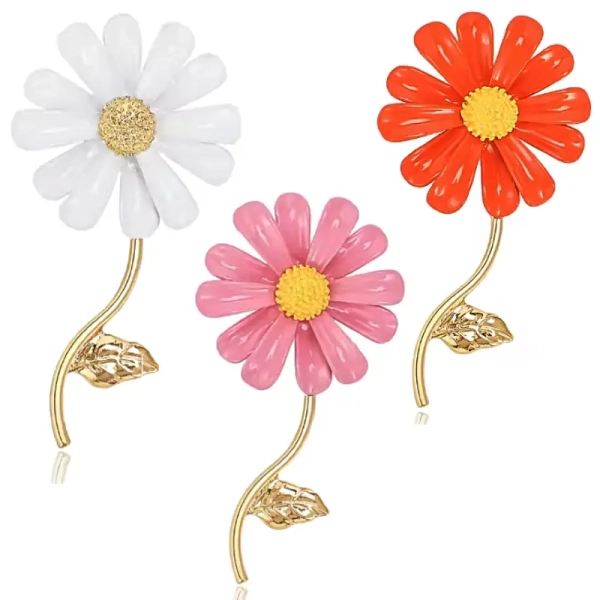 Broche femme forme marguerite sur tige dorée disponible en rose, rouge, et blanc modèle Suzie