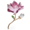 Broche fleur forme magnolia rose métallisé avec bouton perle nacrée modèle Louise