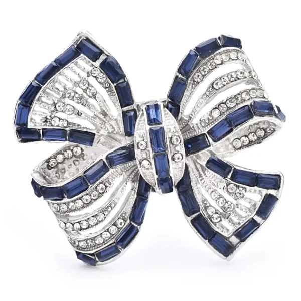 Broche fantaisie forme nœud style Art Déco avec strass bleu modèle Victoria