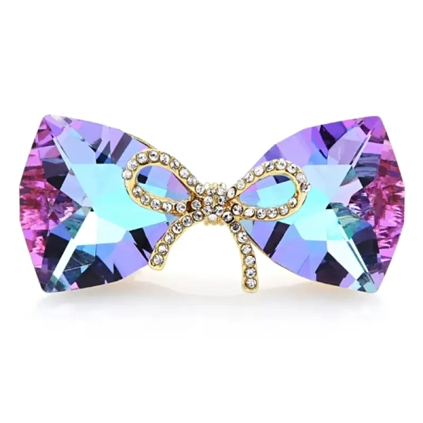 Broche fantaisie forme nœud papillon en cristal facetté transparent et coloré modèle Prisma