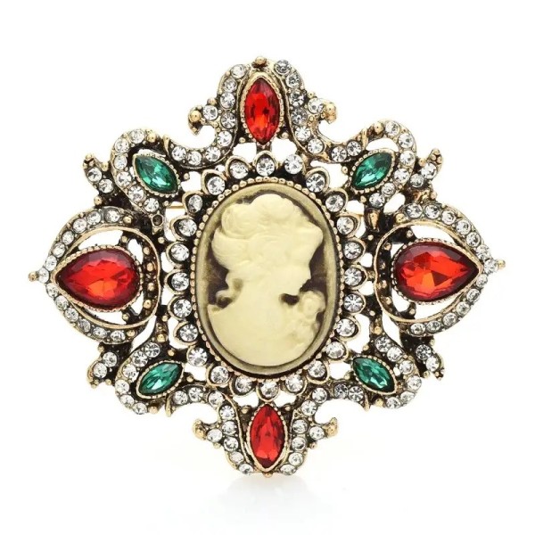 broche camée vesperis avec strass rouge