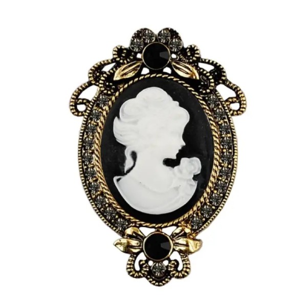 Broche vêtement Opaline – portrait ancien femme contours dorés