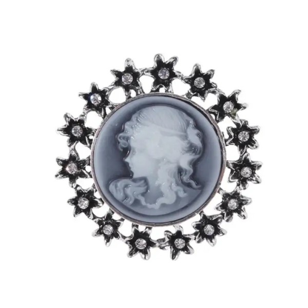 broche bijou Stella – portrait victorien femme strass bleu