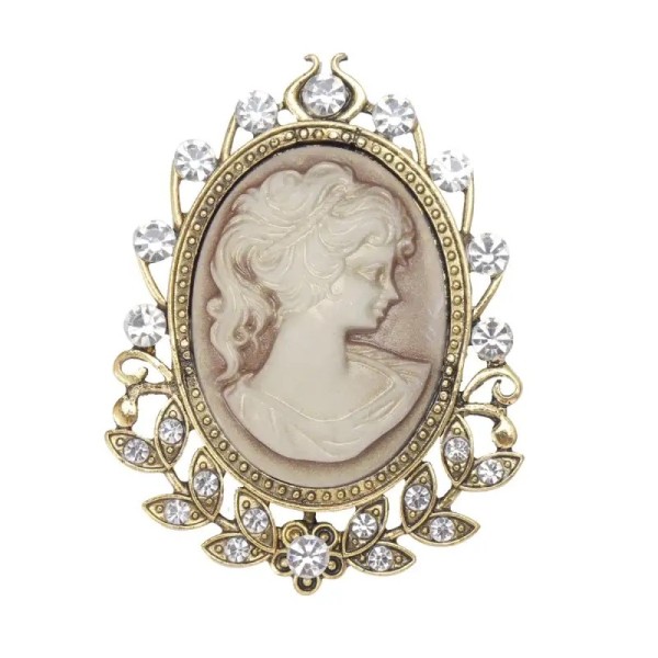 broche camée femme nyssia – portrait ancien beige ovale