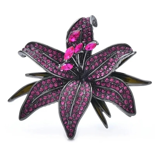 broche fleur de lys fuchsia strass