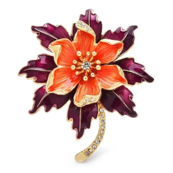 broche fleur de lys couleur orange feu avec perles