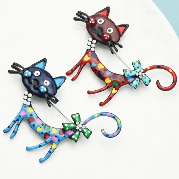 broche chat gribouline multicolore et en émail