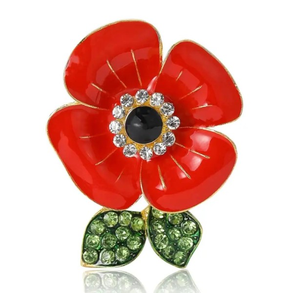 broche fleur coquelicot eryel avec feuilles vertes