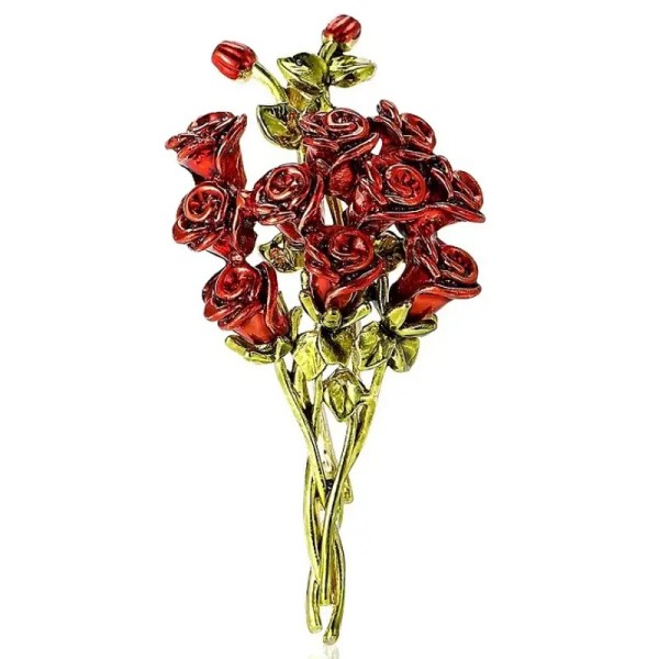 broche roses rouges fiorella avec dorure