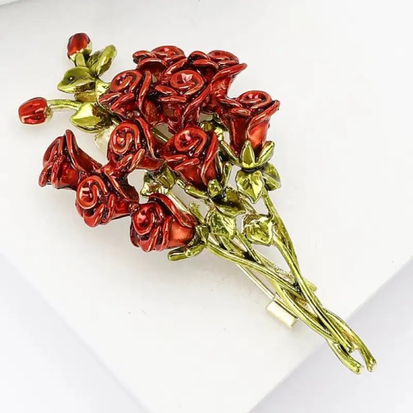 broche bouquet de roses rouge fiorella avec émail