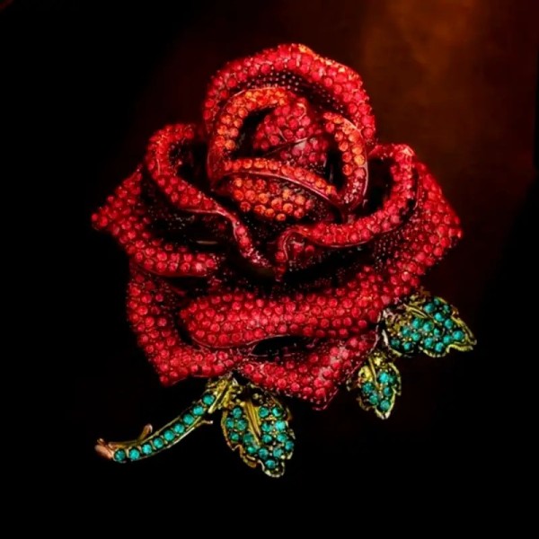 broche rose rouge lina pour veste ou robe