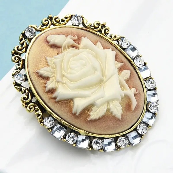 Broche Camée Rose Aelwen | Bijou Fantaisie Vintage