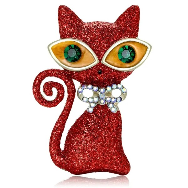 broche rouge jazz en forme de chat avec lunettes