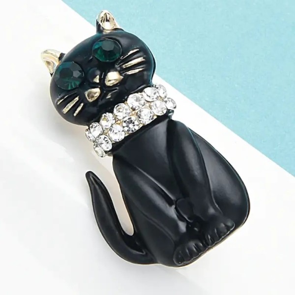bijou chat noir pixie avec strass